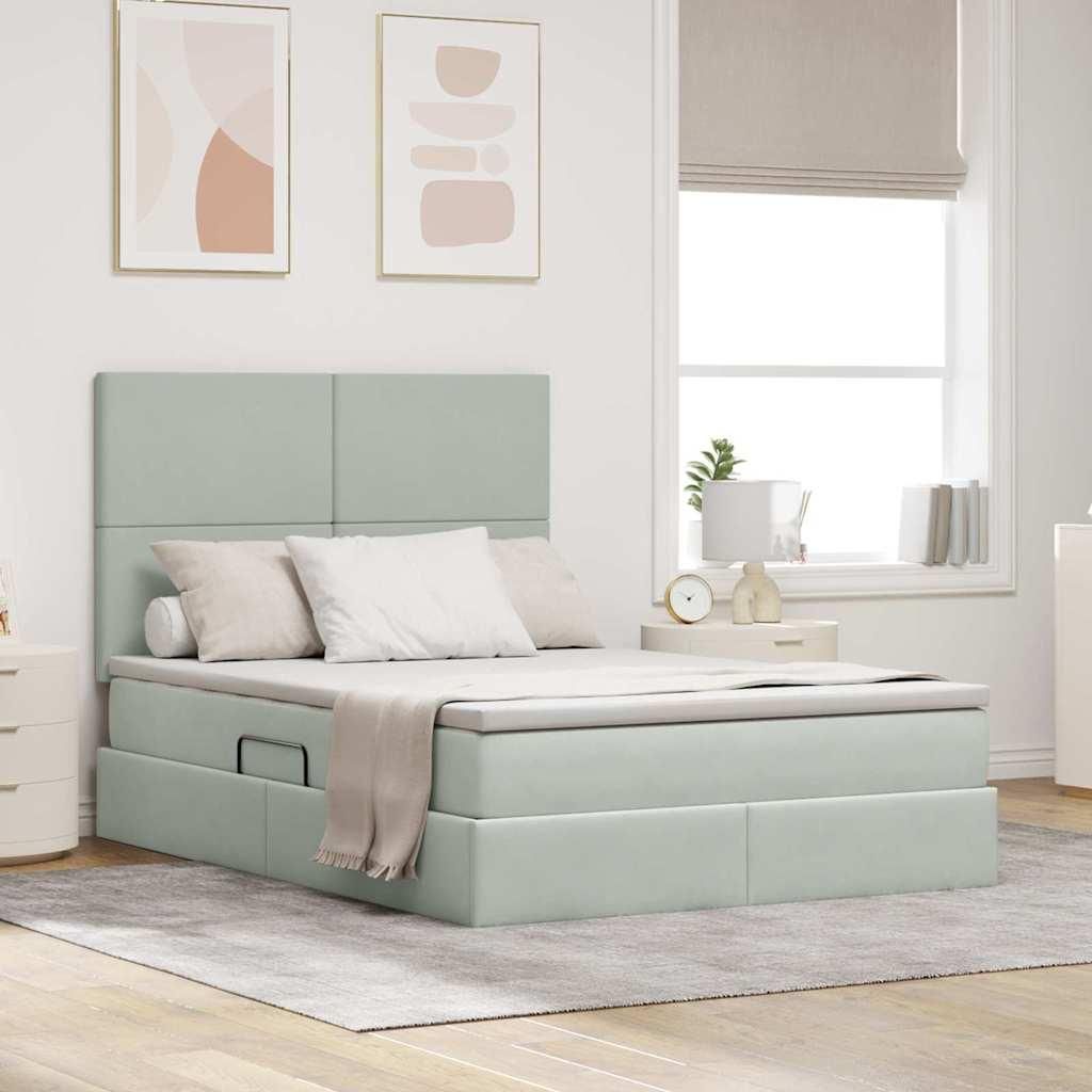 CLORIS Bett mit Stauraum und LED Hellgrau 140 x 190 cm Samt - Klassische Betten 1131