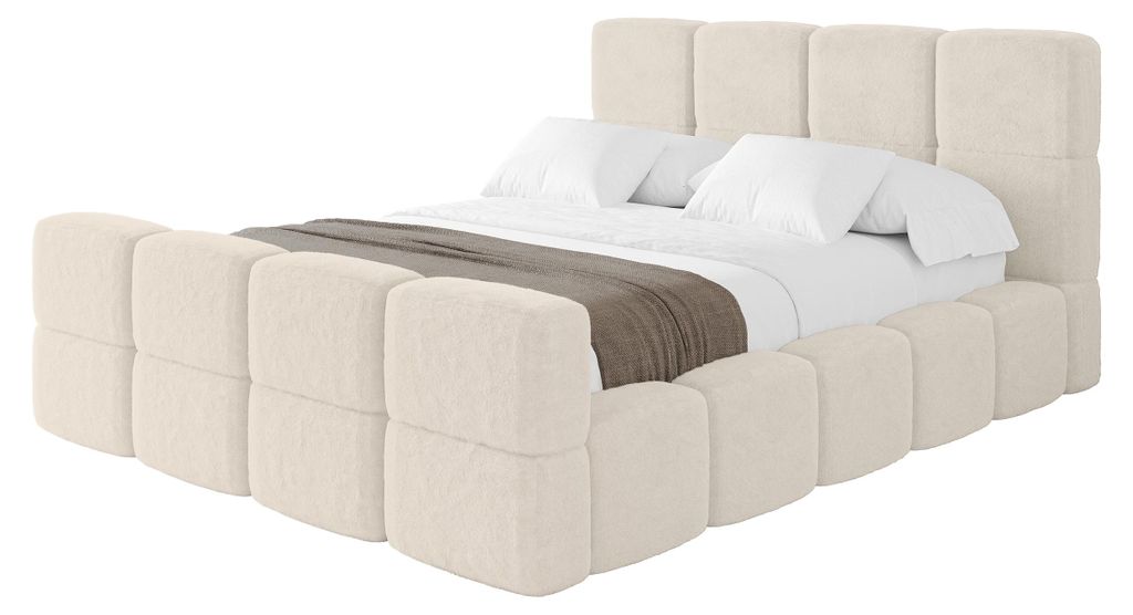 ALTDECOR Polsterbett mit Bettkasten - NATA-Z 180x200 Hellbeige, Bett mit Kopfteil, Boxbett mit Matratze H3/H4, Doppelbett mit Stauraum