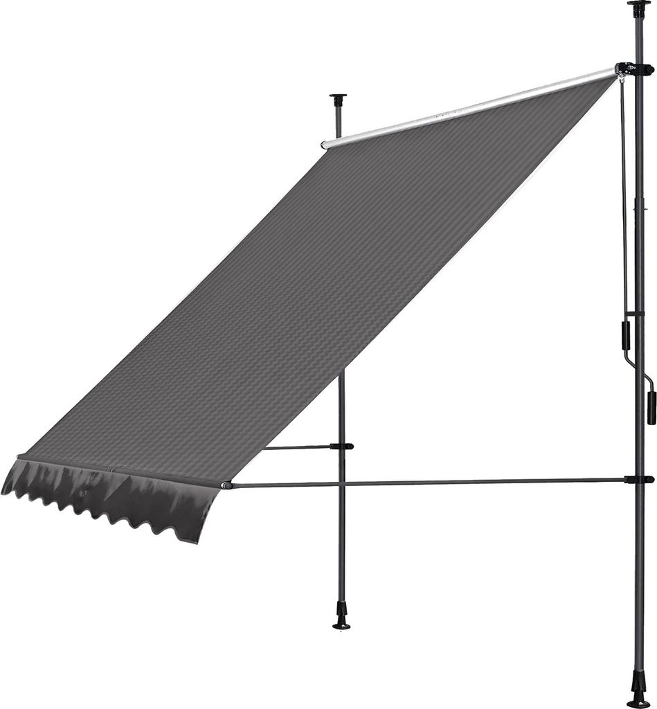 Klemmmarkise 300 x130cm Grau Balkonmarkise Sonnenschutz Terrassenüberdachung Höhenverstellbar von 200-290cm Markise Balkon ohne Bohren