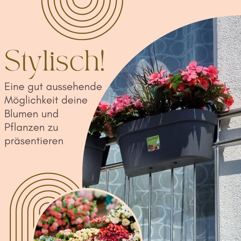 2x Geländerkasten Balkon mit Wasserspeicher Blumentopf Zaun Produktbild 3