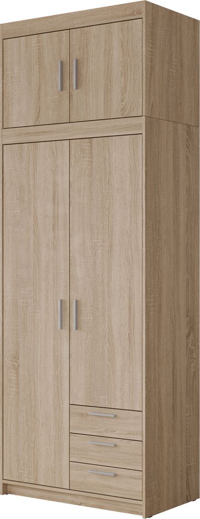 MIRJAN24 Kleiderschrank Elena 2D3S + Schrankaufsatz, Drehtürenschrank, Garderobe mit vier Drehtüren und drei Schubladen, Kleiderstange (Farbe: S...