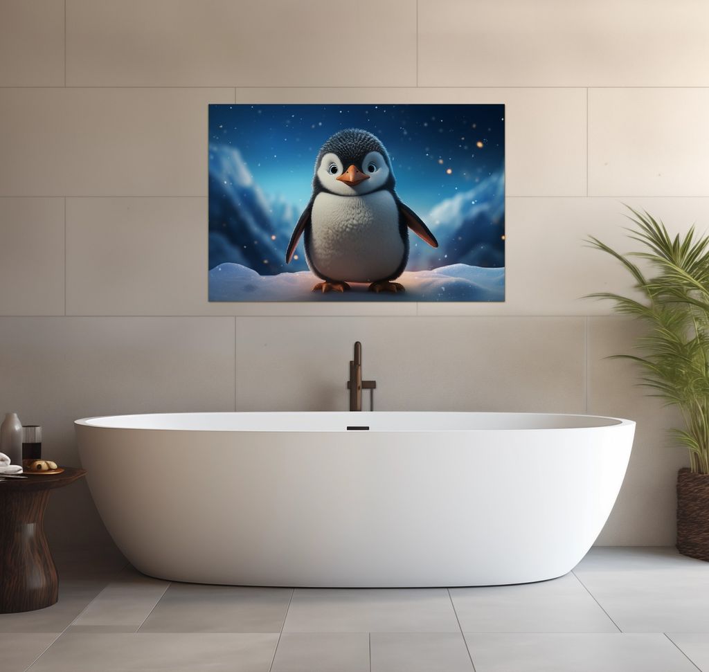 Wallario wasserfestes Poster selbstklebend 91,50 x 61 cm, Eisbewohner im Winterwunderland, Badezimmerposter Spritzschutz mit Hochglanzoberfläche i...