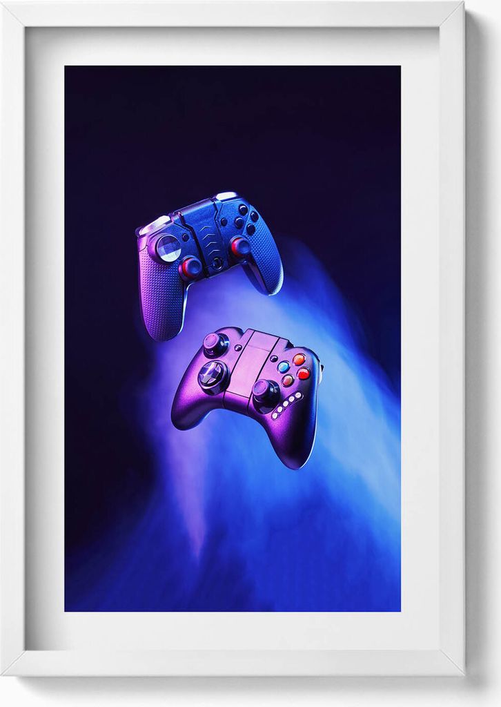 Konsolenpads für Gamer– Wandbild mit Rahmen – Gerahmtes Bild – Wanddekoration – 40x60 cm – Weiß