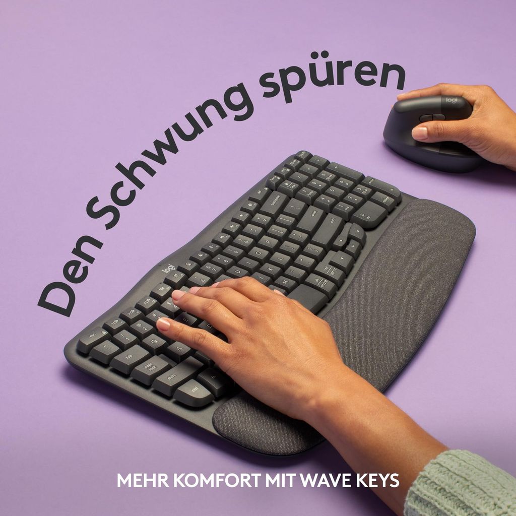 Logitech WAVE KEYS, schwarz - Kabellose ergonomische Produktbild 2