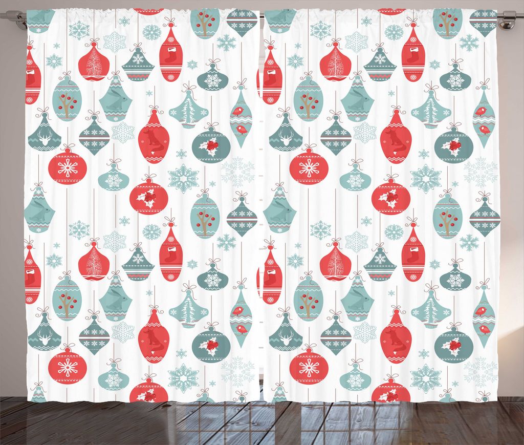 ABAKUHAUS Jahrgang Rustikaler Gardine, Frohe Weihnachten Muster, Schlafzimmer Kräuselband Vorhang mit Schlaufen und Haken, 280 x 225 cm, Blau Rot