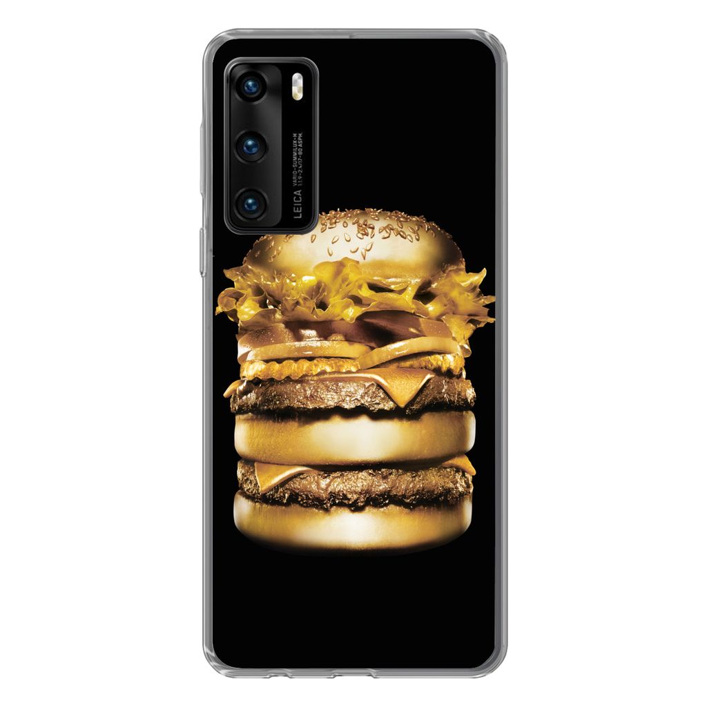 MuchoWow Handyhülle Schutzhülle Hülle für Huawei P40 Goldener Hamburger auf schwarzem Hintergrund. Silikon Softcase Handy Hülle - Handytasche