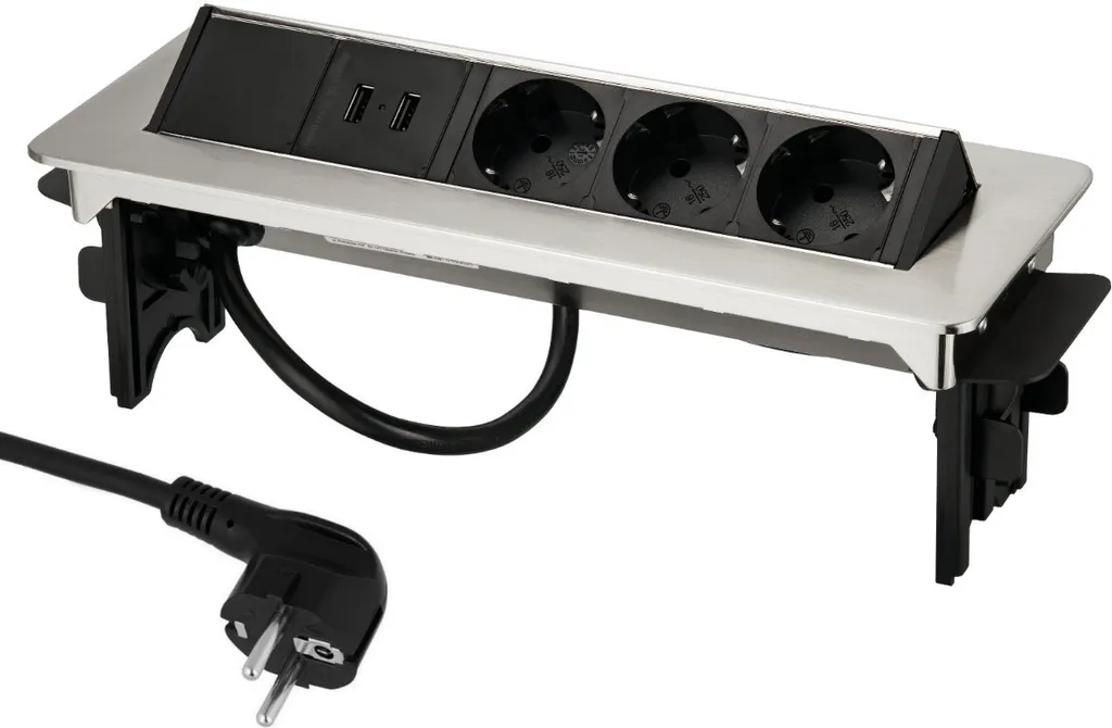 Presa da incasso in alluminio a scomparsa a 3 vie + USB - nichel