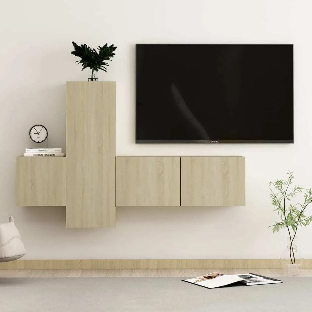 vidaXL Set di 3 mobili TV in legno di quercia Sonoma - Mobile TV - Mobile TV - Mobile HiFi - Mobile HiFi