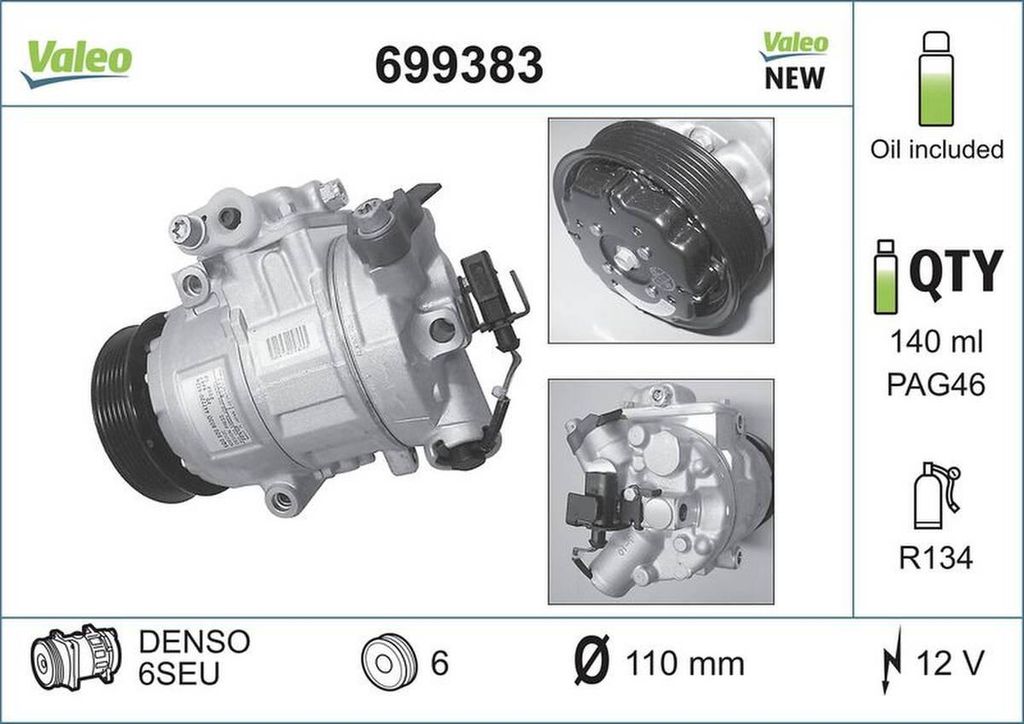 VALEO 699383 6SEU12 Klimaanlage Klimakompressor PAG 46 Produktbild 