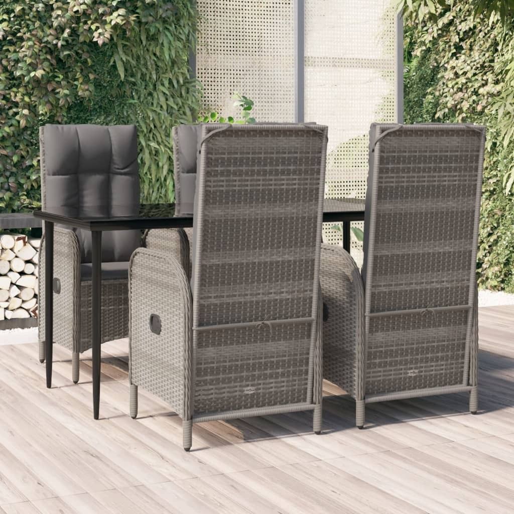 The Living Store 5-tlg. Garten-Essgruppe mit Kissen Schwarz und Grau Poly Rattan