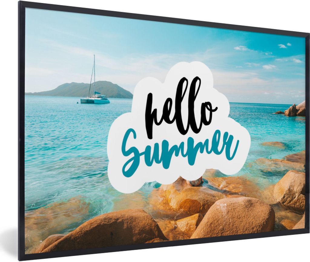 MuchoWow Gerahmtes Poster Sommer - Zitat - Boot - Meer 90x60 cm - Poster mit Schwarzem Bilderrahmen Wandposter Rahmen Foto Bilder - Fotorahmen - ...