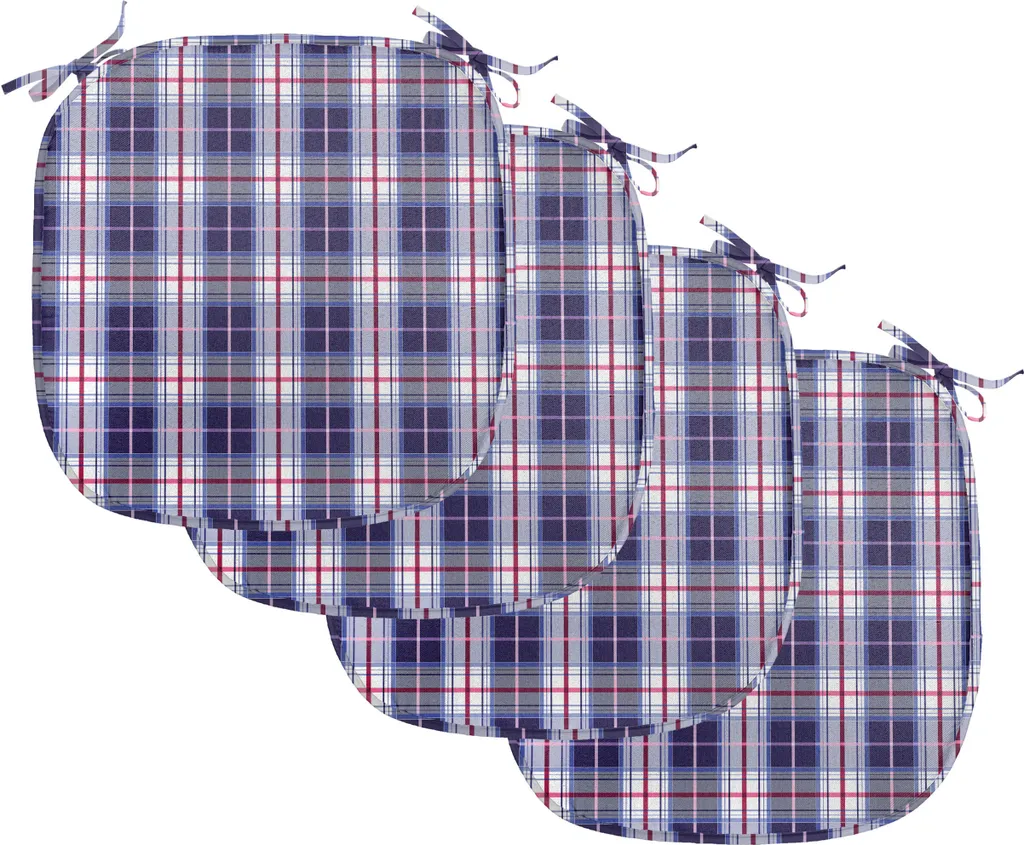 ABAKUHAUS Rivestimenti a quadri per sedie da sala da pranzo, classico vivace, cuscini decorativi impermeabili con cinturini per sedie da cucina, 40 cm x 40 cm, confezione da 4, marrone, blu reale, bianco