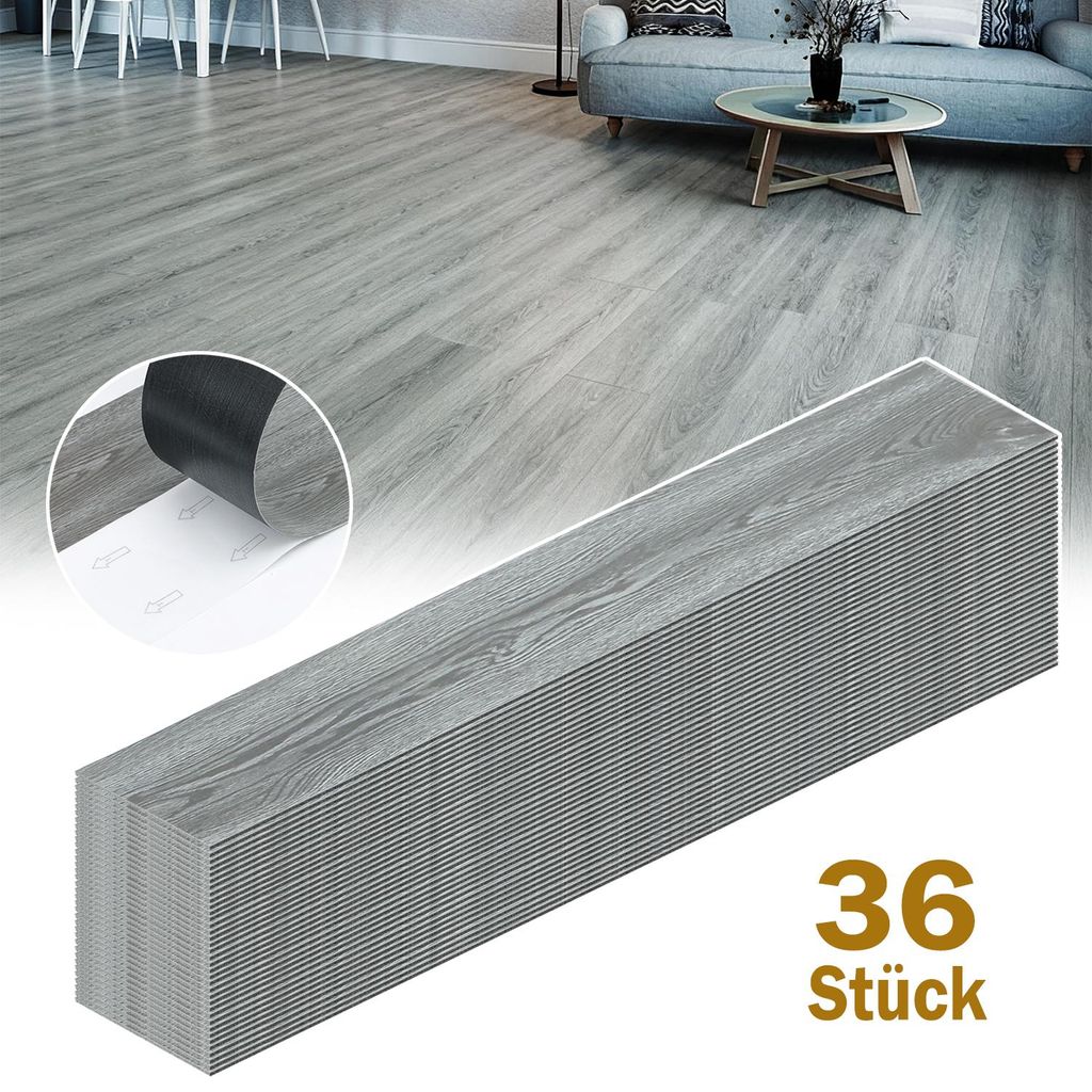 36 Dielen PVC Bodenbelag Selbstklebend Vinylboden Vinyl Fliesen Laminatboden Fußboden Bodenfliesen 5m²