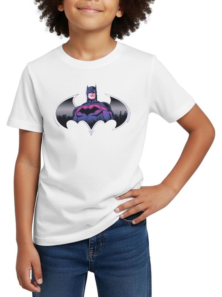 Spreadshirt Batman Cooles Design Mit Logo Und Pinkem Kostüm Kinder T-Shirt, 110/116 (5-6 Jahre), Weiß