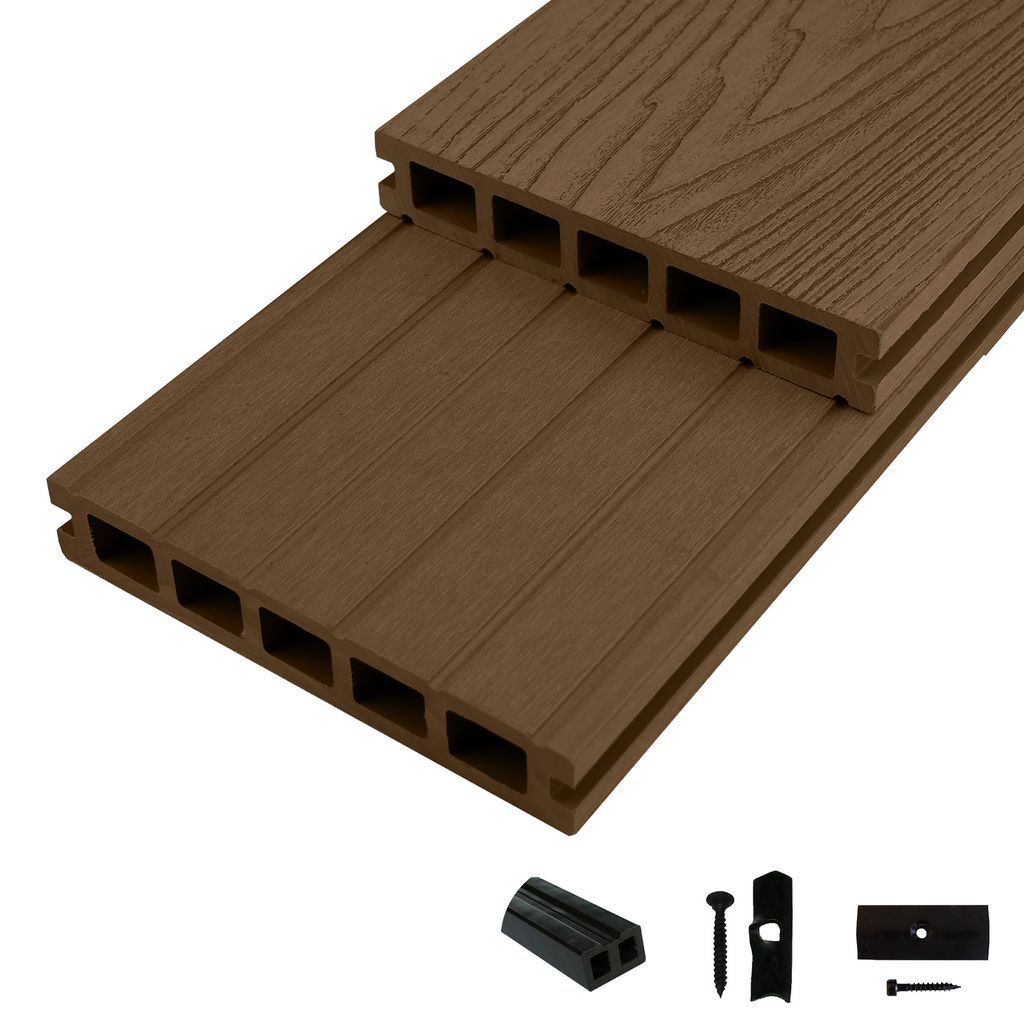 WOODSTORE24 WPC Terrassendielen Komplettset - 22 m² - mit Unterkonstruktion Mykonos Braun, Holzoptik, Diele für Terrasse & Balkon, Klicksystem