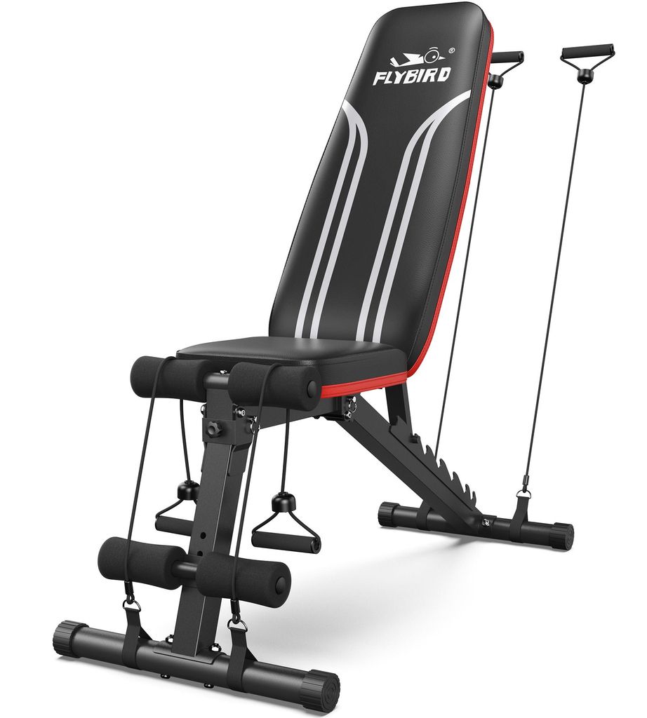FLYBIRD Multifunktionale Hantelbank, 317 kg maximale Belastbarkeit, inklusive Resistenzbändern, verstellbare Trainingsbank für Ganzkörpertrainin...
