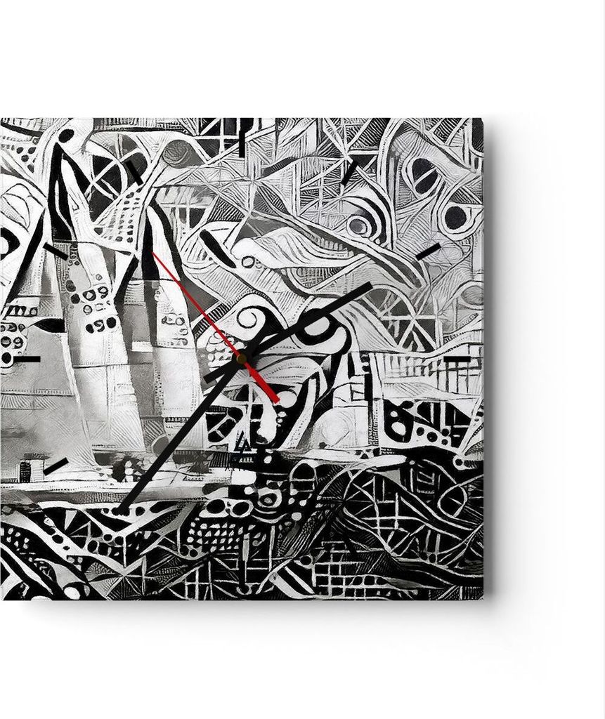 Wanduhr - Quadrat - Glasuhr - Abstraktion modern - 30x30cm - Schleichendes Uhrwerk - Lautlos - zum Aufhängen bereit - Dekoration Modern - Wanddeko...
