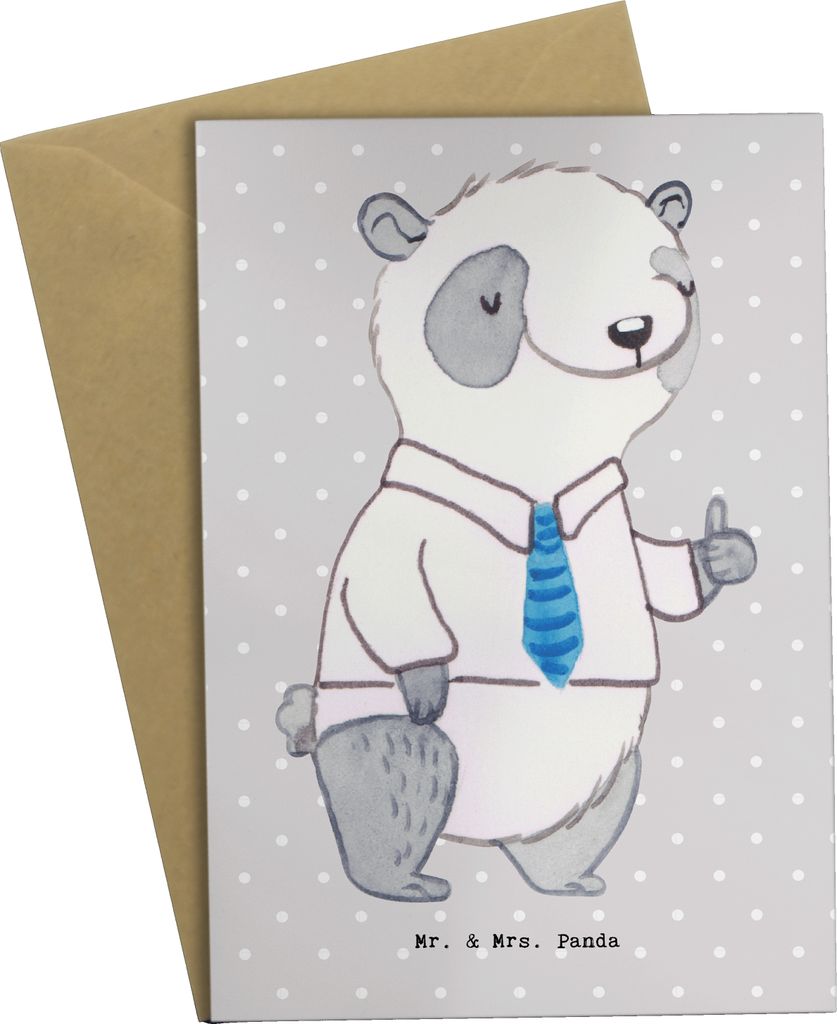 Mr. & Mrs. Panda Klappkarte Bürgermeister Herz - Grau Pastell - Geschenk, Stadt, Krawatte, weihnachtskarten, Rathaus, Wahlen, Grußkarten, einladu...