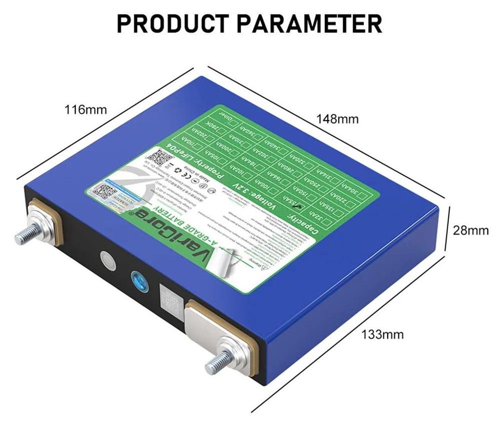 LiFePO4 Akku Zellen - 3,2V 55Ah 8er Set - Für 4S 12V 24V Batteriepack - M6 Gewindebolzen - Solar Hausenergie Auto Motorrad - 8x 3,2V 55Ah