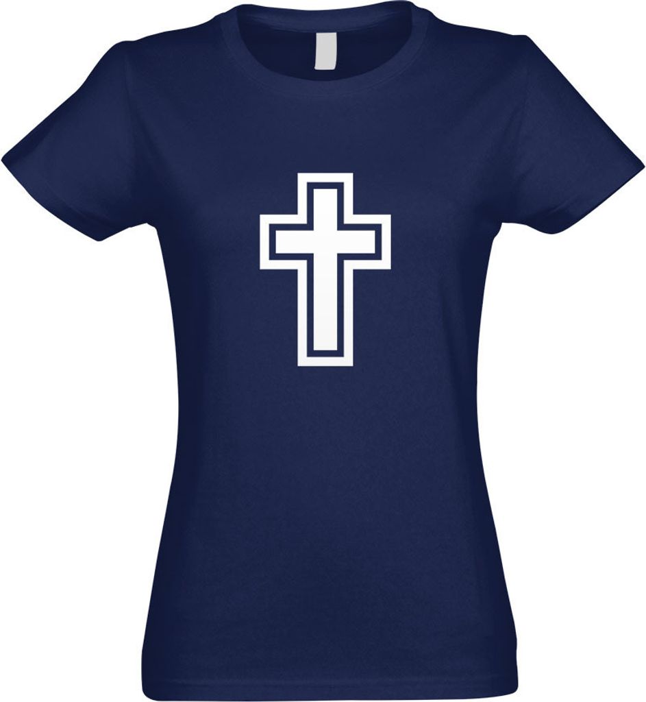 Kiwistar - T-Shirt tailliert - Damen - Navy - Kirche Kreuz Gott - mit Motiv Bedruckt - Funshirt Design - Sport - Freizeit - Damen - XXL
