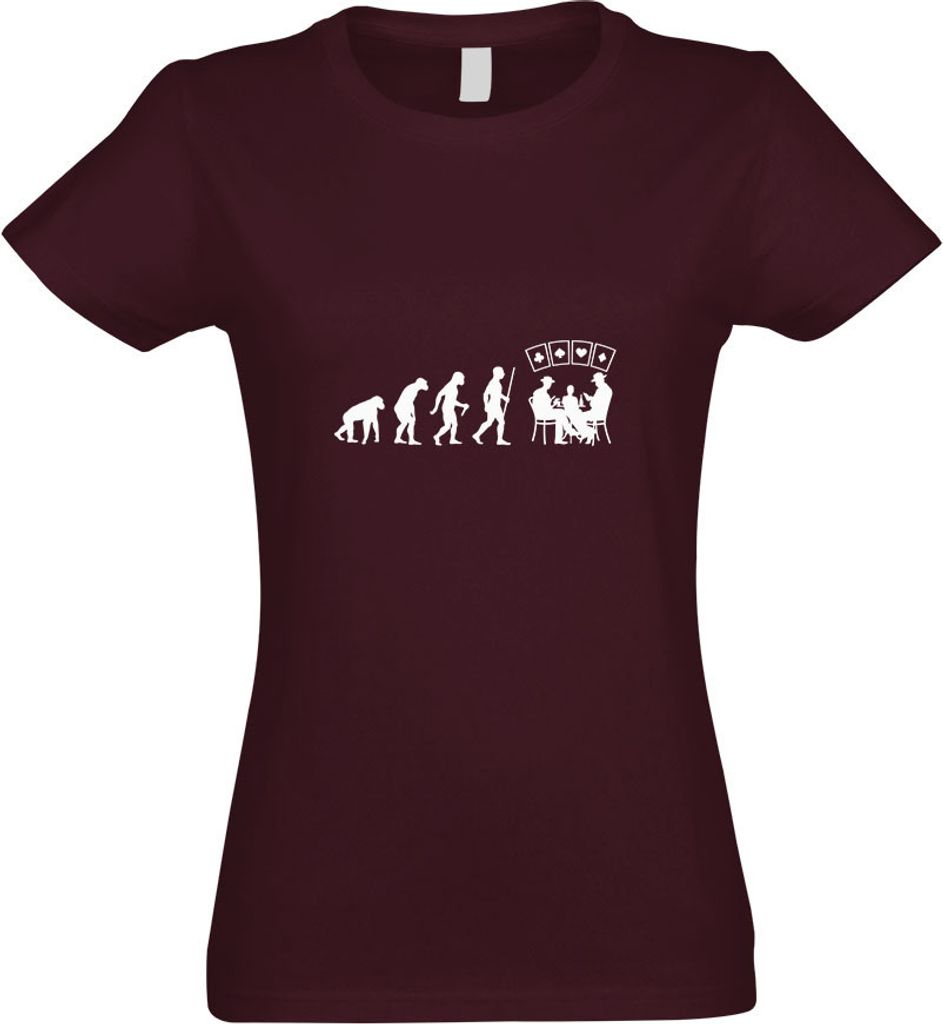Kiwistar - T-Shirt tailliert - Damen - Burgund - Kartenspiel Pokern Evolution - mit Motiv Bedruckt - Funshirt Design - Sport - Freizeit - Damen - M