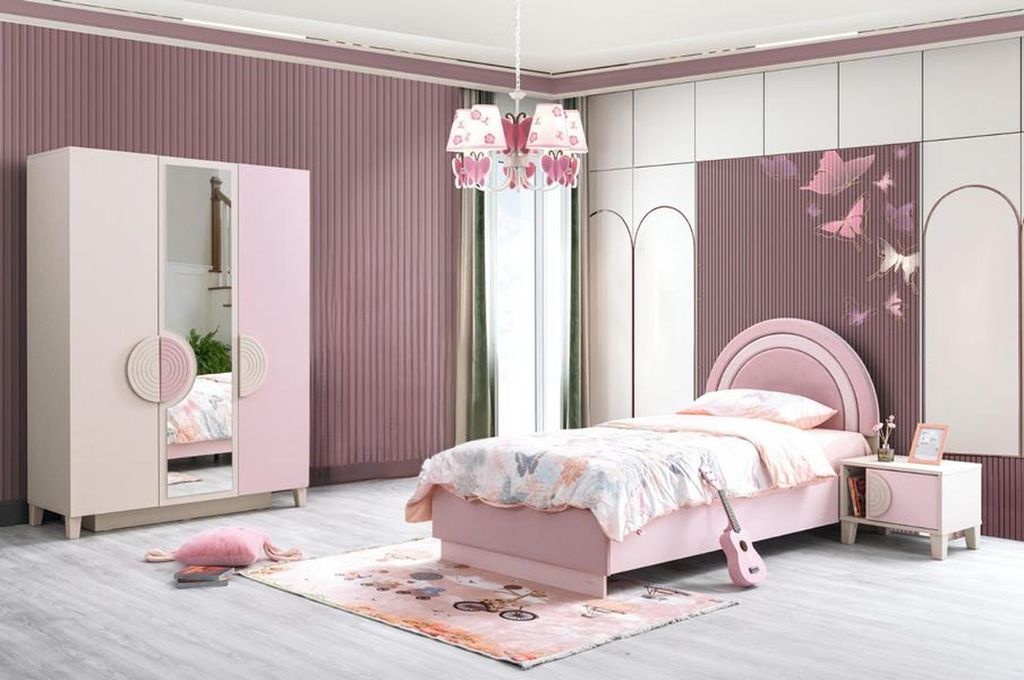 Kinderzimmer Set Kinderbett Nachttisch Modern Kleiderschrank rosa Luxus Möbel