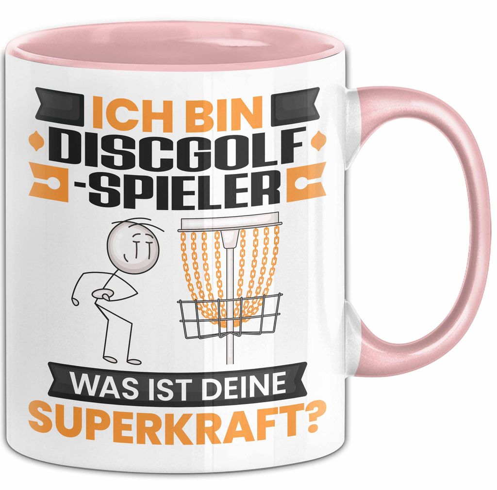 Discgolf-Spieler Tasse Geschenk für Discgolf-Spieler Geburtstag Lustiger Spruch Kaffee-Becher Was Ist Deine Superkraft (Rosa)