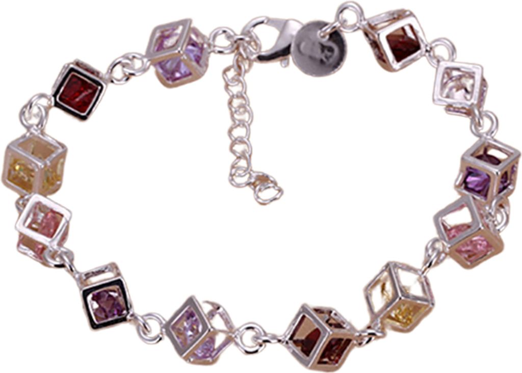 Modisches Damen-Armband, versilbert, Würfel, bunt, CZ, Schmuck, Geschenke