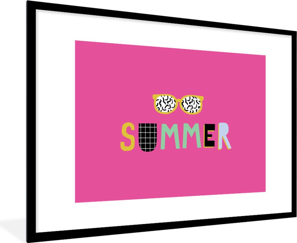 MuchoWow Gerahmtes Poster Sommer - Zitat - Sonnenbrille 90x60 cm - Poster mit Schwarzem Bilderrahmen Wandposter Rahmen Foto Bilder - Wanddekorati...
