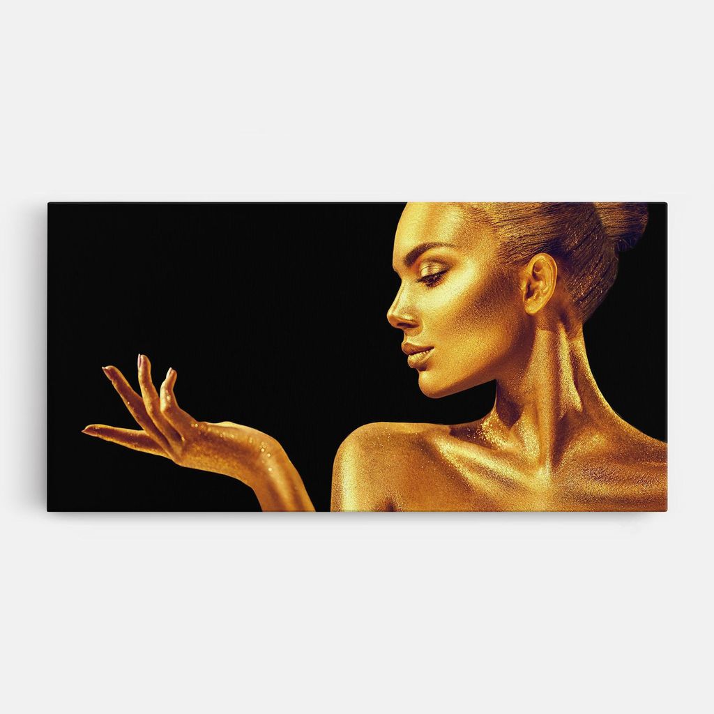 ARTHUB Leinwandbild 40x80 cm, Golden Glamour | Wohnzimmerdekoration, Hängende Bilder, Wanddekoration, Heimdekoration, Frauen, Schwarz und Gold