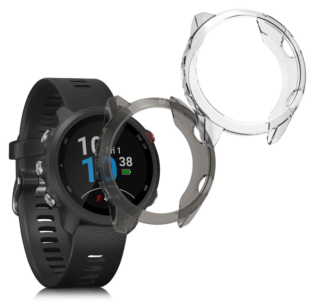 kwmobile 2x Sport Schutzhülle kompatibel mit Garmin Forerunner 245 / 245 Music Hülle - Silikon Cover klar - Case ohne Tracker - Schwarz Transparent