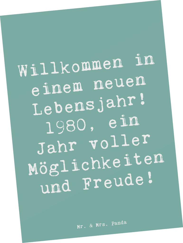 Mr. & Mrs. Panda Ansichtskarte Spruch 1980 Geburtstag - Meeresbrise - Geschenk, alte Freundschaften, Happy Birthday, Willkommen in einem neuen Lebe...