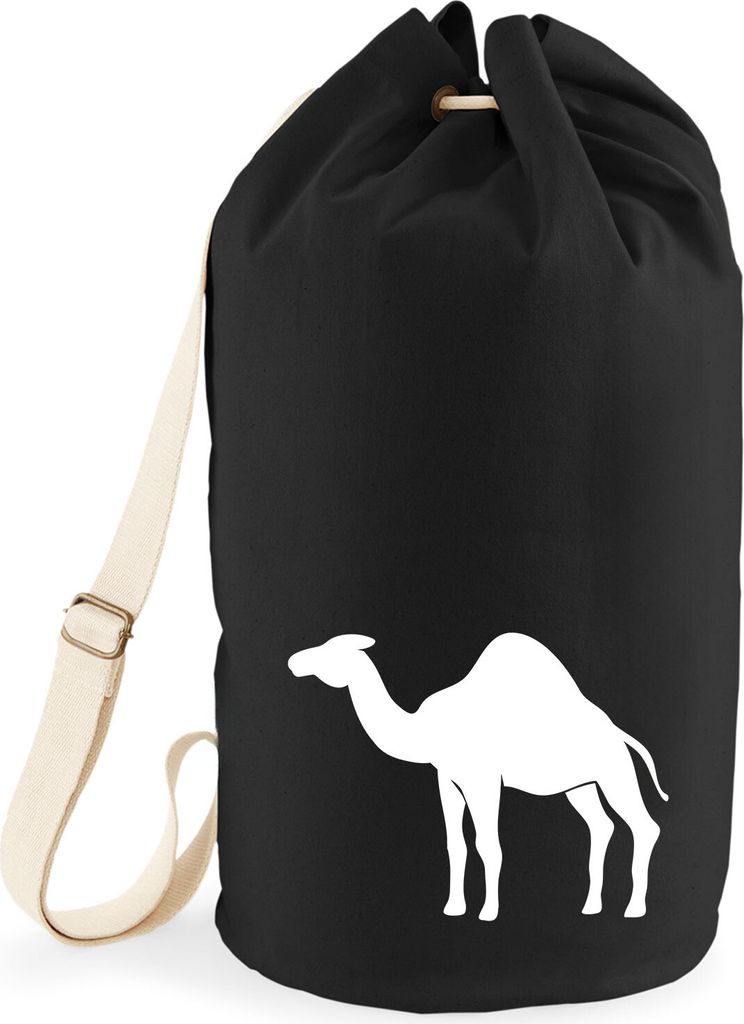 Huuraa Seesack Dromedar Kamel Silhouette 20 Liter Black Baumwolle Rucksack Geschenkidee