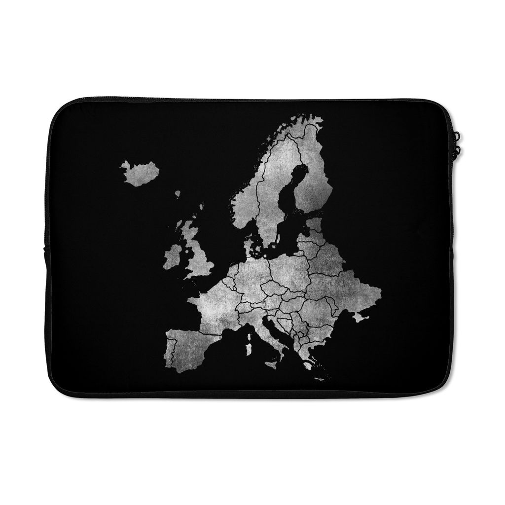 MuchoWow Laptop Hülle 13 Zoll Europakarte für einen schwarzen Hintergrund - schwarz und weiß Laptoptasche - Laptophülle - Sleeve - Rundumschutz