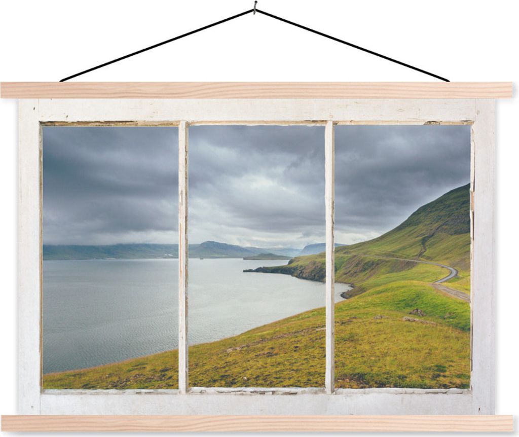 MuchoWow Textilposter Aussicht - Weg - Landschaft 60x40 cm mit holzfarbenen Rahmen - Bilder