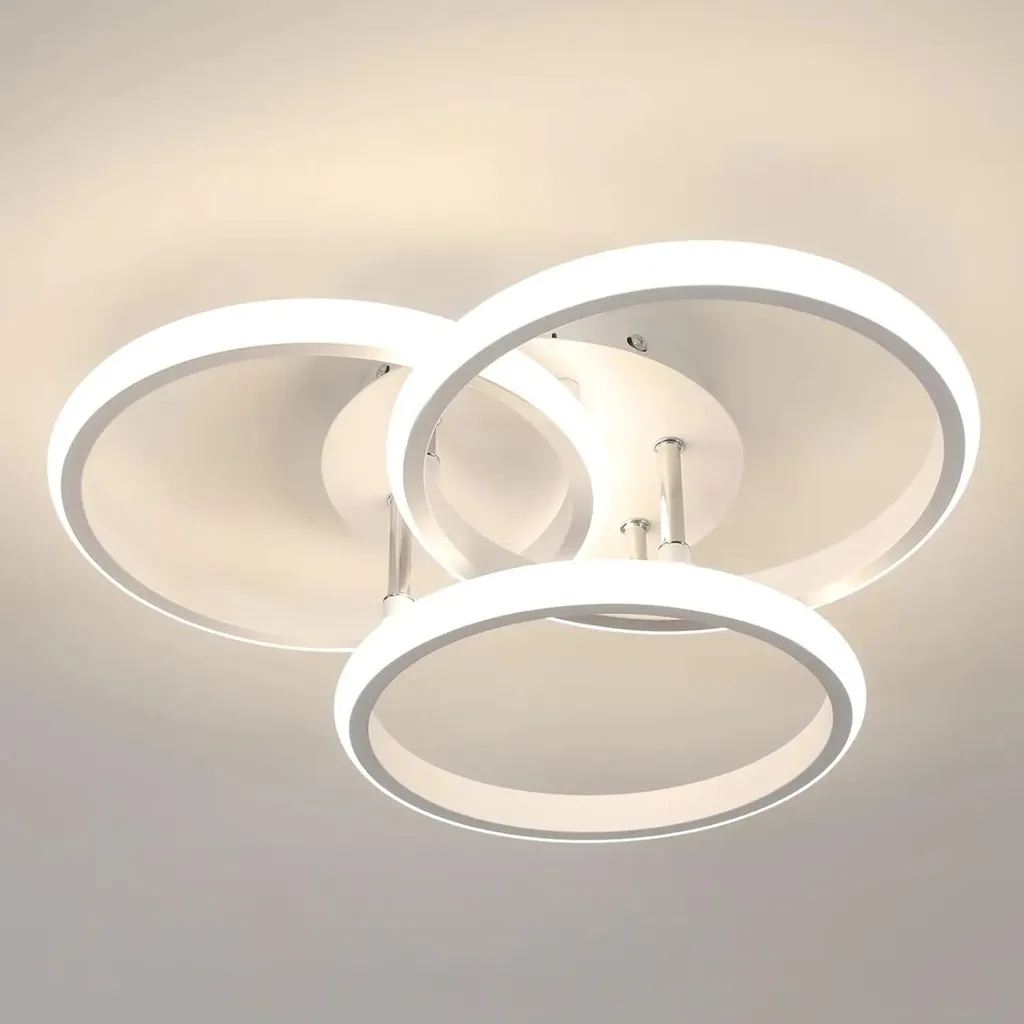 Plafonnier LED 40W en Fer Blanc 4500K - Éclairage Puissant à 3 Anneaux