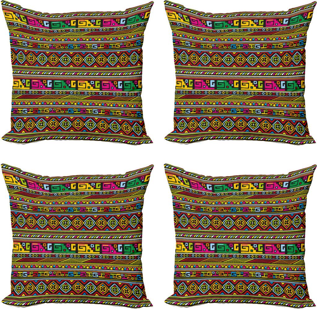ABAKUHAUS Stammes Kissenbezug Set (4 Stück), Bunte Grenzen, Moderner Doppelseitiger Digitaldruck, 40 cm x 40 cm, Mehrfarbig