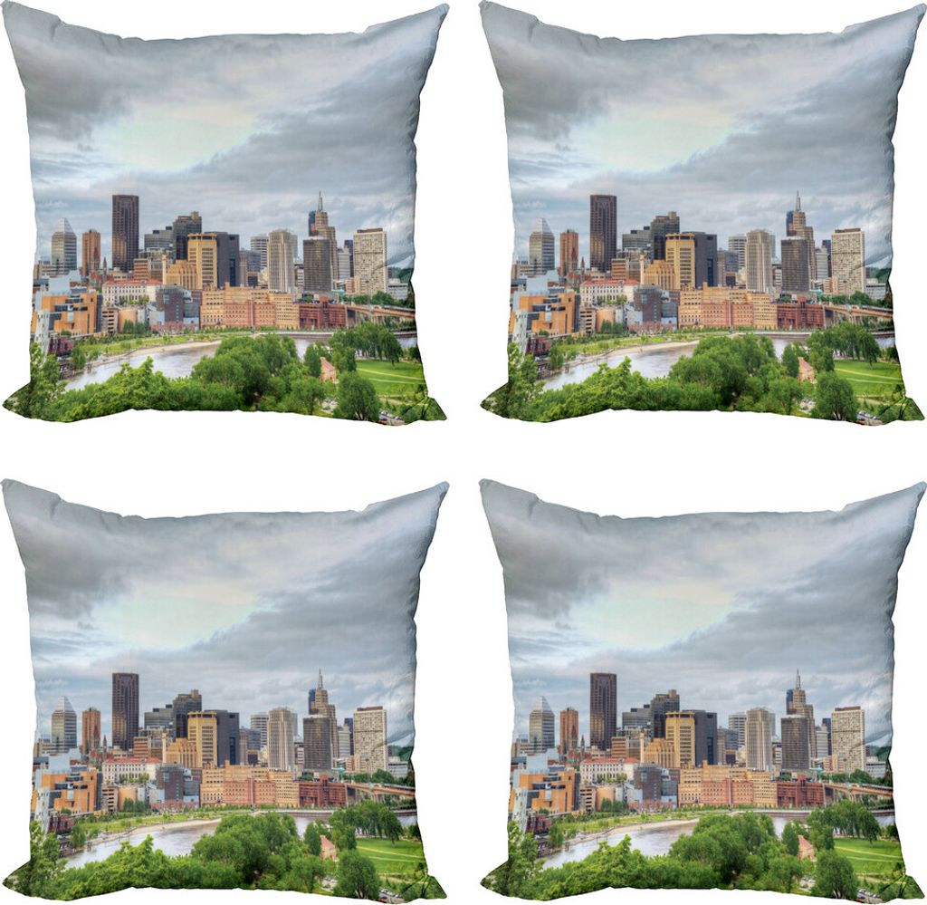 ABAKUHAUS Minnesota Kissenbezug Set (4 Stück), Downtown Saint Paul, Moderner Doppelseitiger Digitaldruck, 60 cm x 60 cm, Mehrfarbig