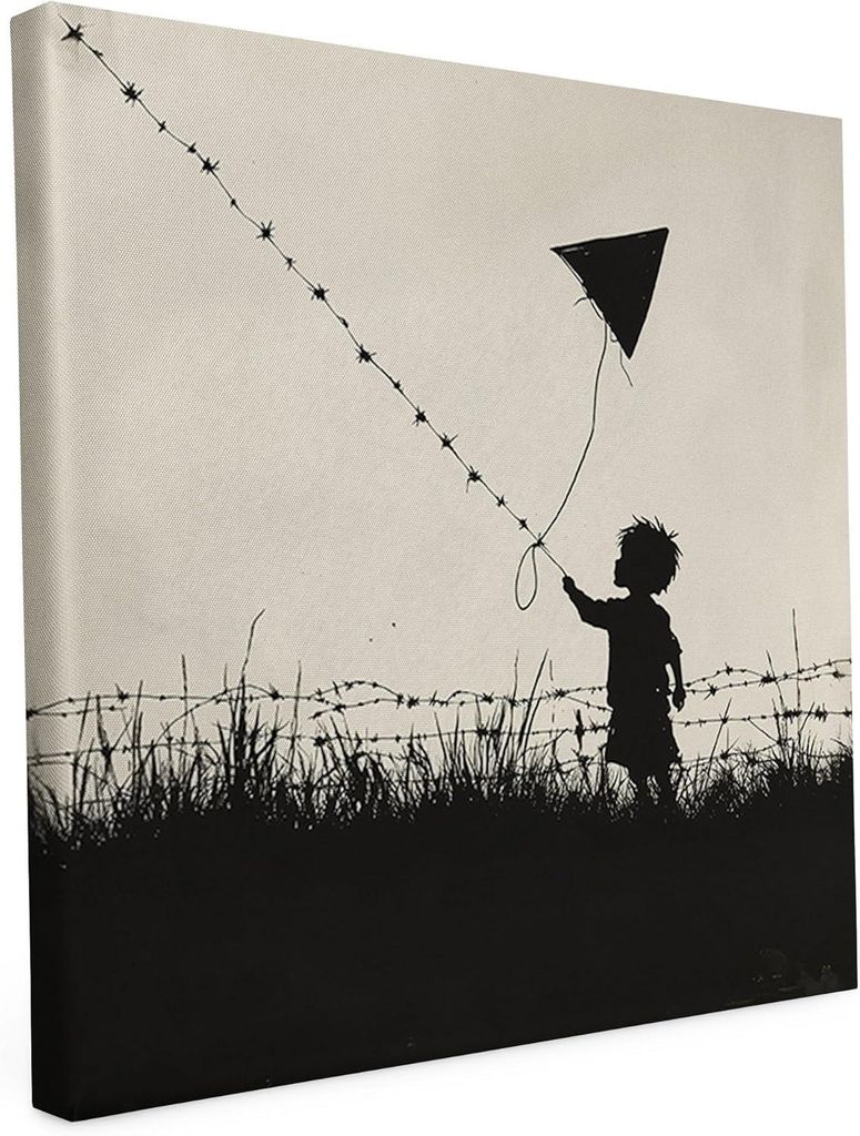 Banksy Motiv - Stacheldrache - 20 x 20 cm - Wandbild auf Leinwand - matter Kunstdruck - Graffiti - Street Art - 2cm Holzrahmen - Keilrahmen bedruckt
