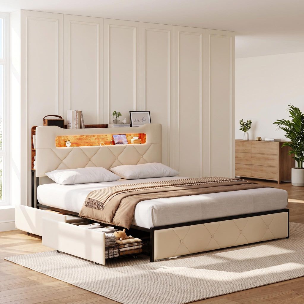 INONEFT Polsterbett Stauraumbett 140x200cm, Jugendbett Produktbild 