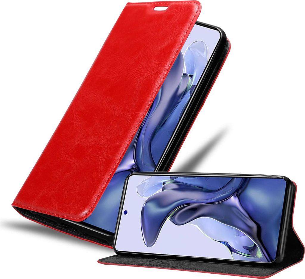 Cadorabo Hülle für Xiaomi 11T / 11T PRO Schutz Hülle in Rot Handyhülle Etui Case Cover Magnetverschluss