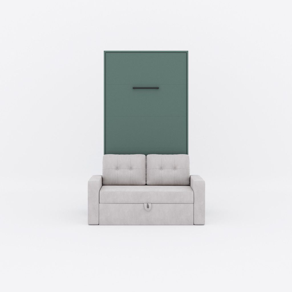 Schrankbett M3 Vertikal 100x200 cm mit Sofa Steingruen