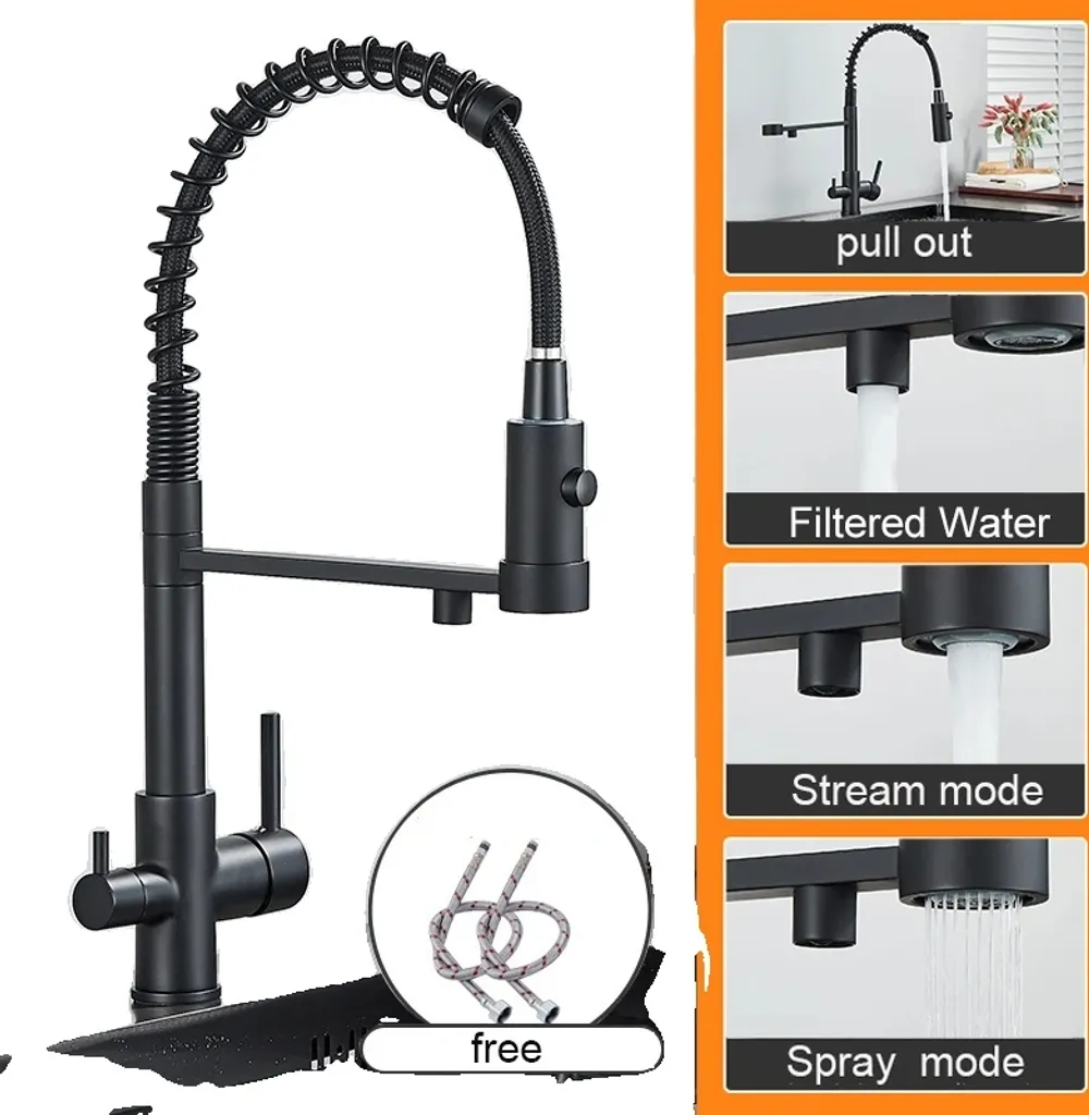 Rubinetto Cucina Industriale Nero Opaco Doppia Maniglia Estraibile