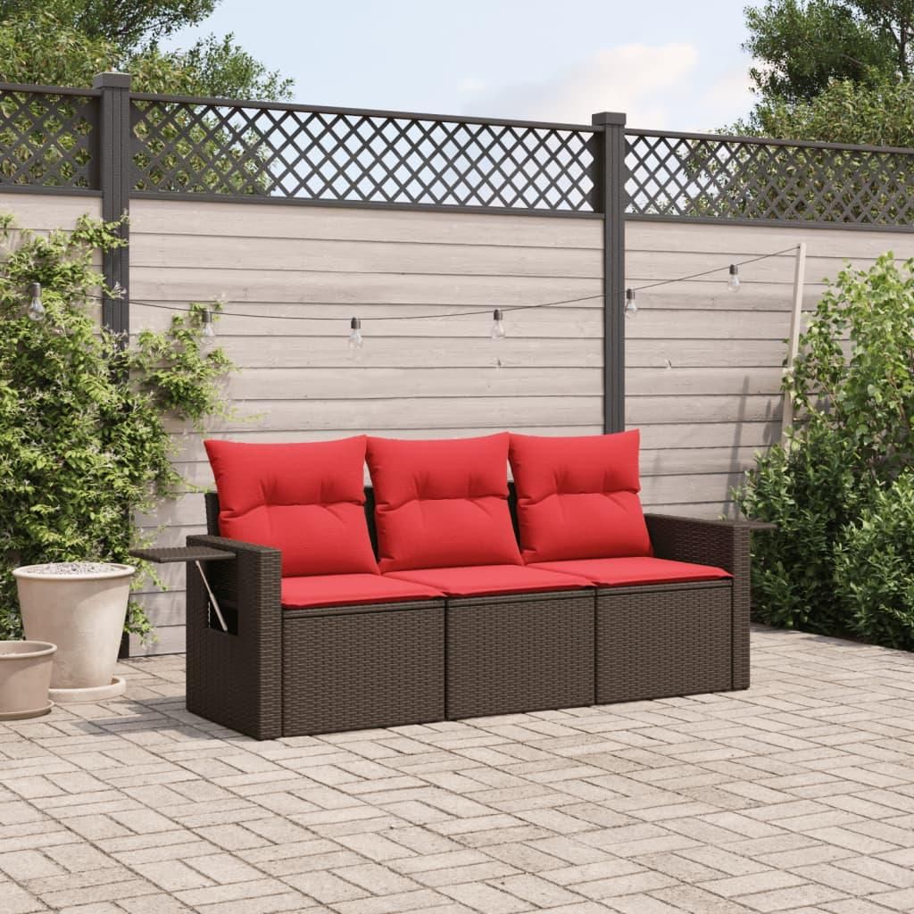 Maison Exclusive - 3-teiliges Gartensofa-Set mit Kissen, braun, Polyrattan