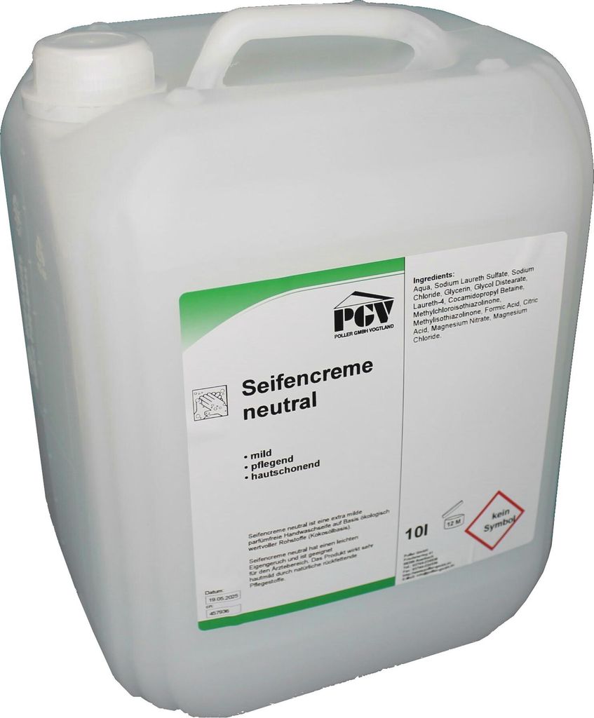 Seifencreme NEUTRAL, ohne Farb- und Duftstoffe, 10 Liter, 1 Produktbild 