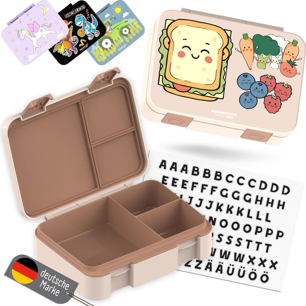 Brotdose Kinder mit Fächern, BPA frei, Lunchbox, Bento box, Brotbox, Brotdose Mädchen & Jungen, Snackbox mit Trennfächern, Vesperbox - Sandwich ...