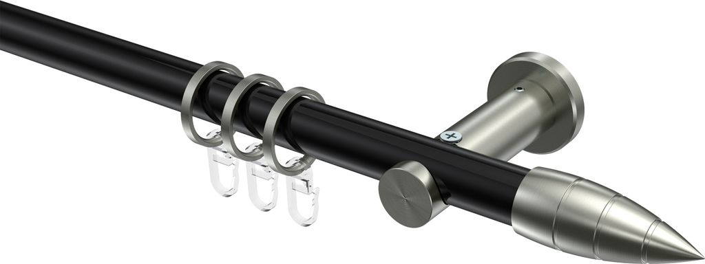 Interdeco Gardinenstange / Vorhangstange Schwarz / Edelstahl-Optik, Typ Platon Samanto (Rillenpatrone), 20 mm Ø 1-läufig, 420 cm