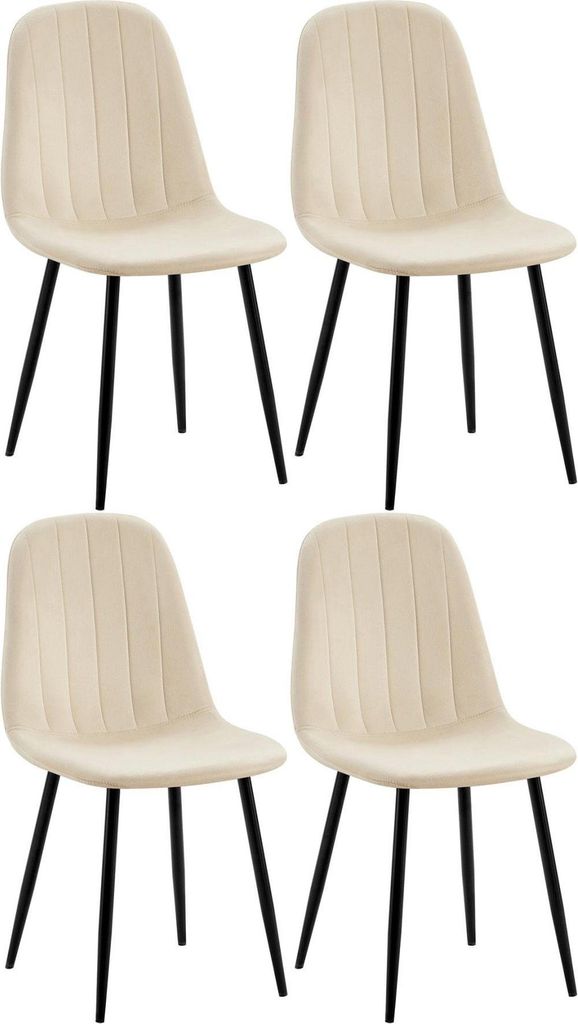 4-teiliges Esszimmerstuhl-Set – Samtpolsterung – hoher Sitzkomfort | Farbe: Creme