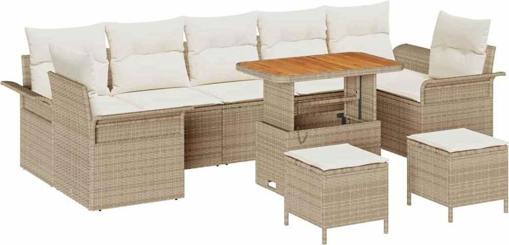 "WINTER SALE" Garten-Sofa-Set - elegantes Design - Sitzgruppe mit Sofa, Tisch - 10 pcs Beige Poly-Rattan - Terassenmöbel NeuMöbel383390
