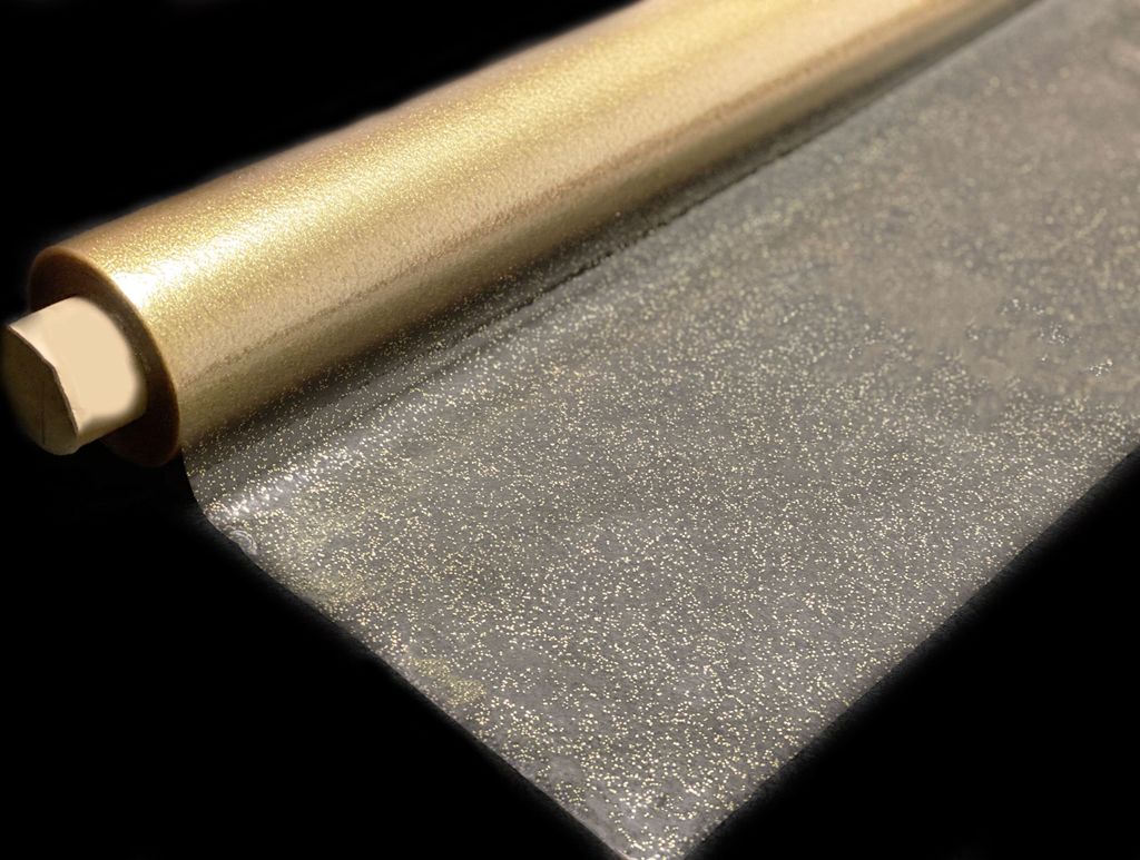 PVC Klarsichtfolie Glitter gold Weihnachten - Breite & Länge wählbar - Transparente Tischdecke, Größe:140 x 260 cm